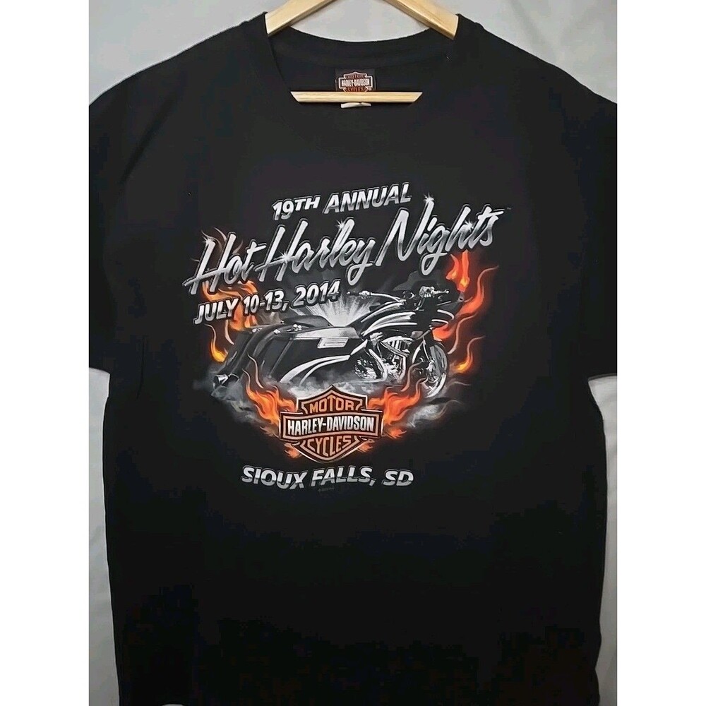 Harley Davidson Hanes Beefy-T Shirt, Hot Nights Sioux Falls, Sz XL Cotton